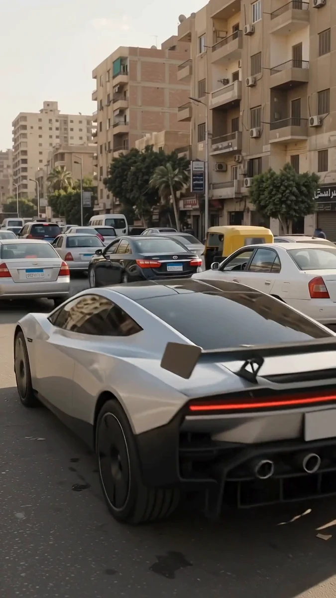 تسلا والتوك توك في شارع مصري