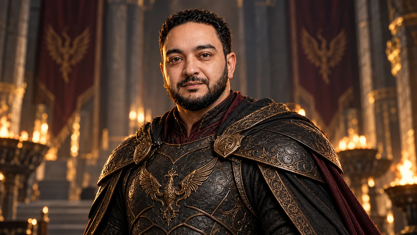الملك يحيى بدرعه الأسود المنقوش بالذهب